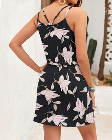 Ursula Women's Dress – V-Neck, Thin Straps, Mini Cut & Adjustable Waist with Pockets Summer