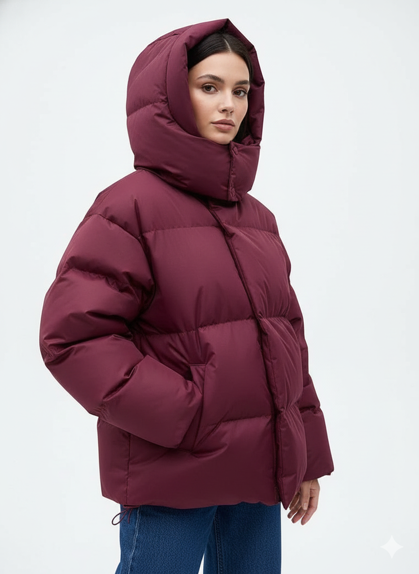 Nava Women's Oversized Down Jacket – Quilted Jacket with Stand-Up Collar for Winter & Street Style