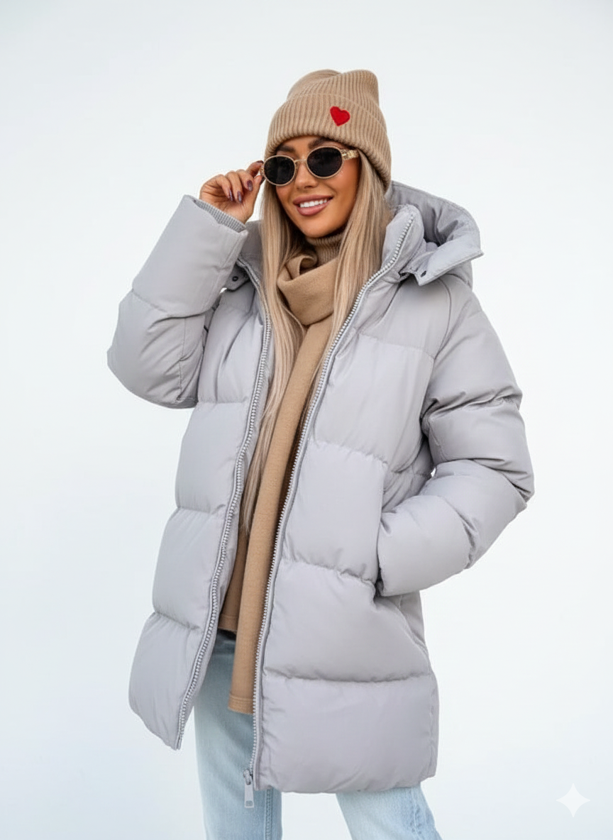 Nava Women's Oversized Down Jacket – Quilted Jacket with Stand-Up Collar for Winter & Street Style