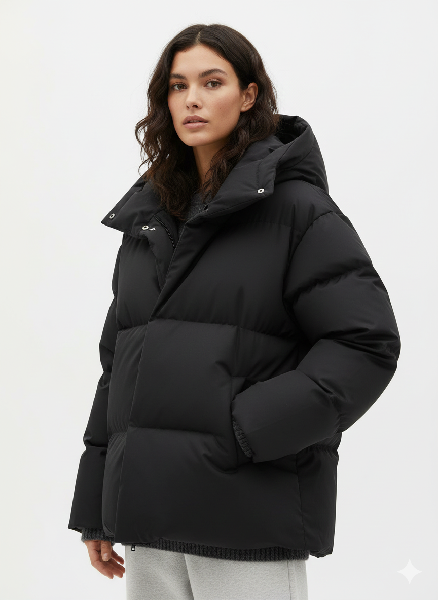 Nava Women's Oversized Down Jacket – Quilted Jacket with Stand-Up Collar for Winter & Street Style