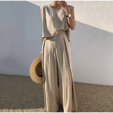 Aubree Women's Linen Set – Wide Pants & Round Neck Top, Light Summer Comfort