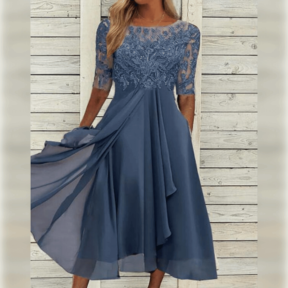 Melisande Elegant Dress Woman – Long Dress in Light Chiffon with Refined Drape