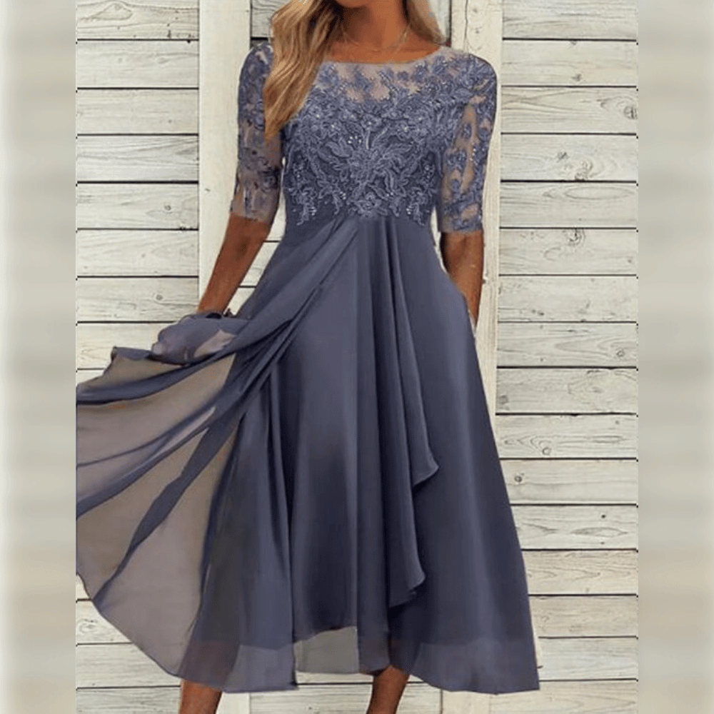 Melisande Elegant Dress Woman – Long Dress in Light Chiffon with Refined Drape