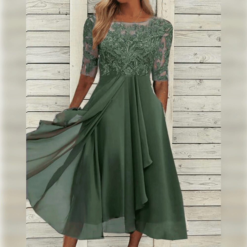 Melisande Elegant Dress Woman – Long Dress in Light Chiffon with Refined Drape