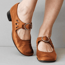 Raianne Women's Shoes - Genuine Leather, Round Toe, Low Block Heel, Buckle Strap - Vintage Style for All Occasions
