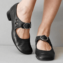 Raianne Women's Shoes - Genuine Leather, Round Toe, Low Block Heel, Buckle Strap - Vintage Style for All Occasions