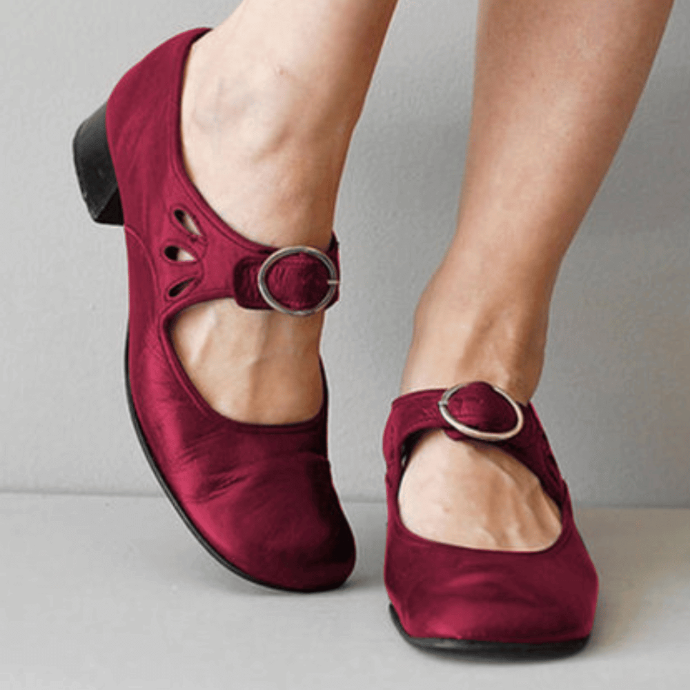 Raianne Women's Shoes - Genuine Leather, Round Toe, Low Block Heel, Buckle Strap - Vintage Style for All Occasions