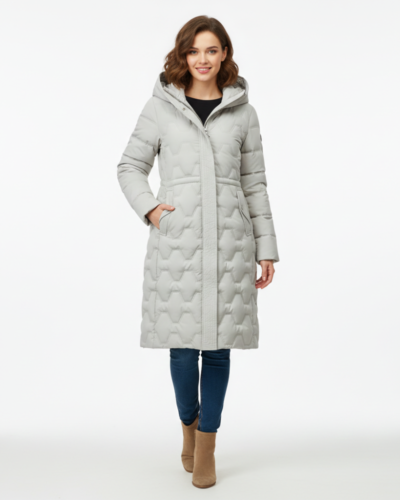 Nicole Long Women's Coat with Hood – Quilted Elegant, Warmth & Winter Style