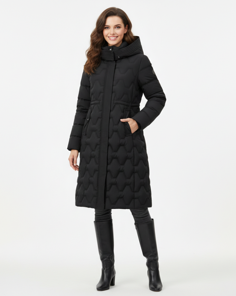 Nicole Long Women's Coat with Hood – Quilted Elegant, Warmth & Winter Style