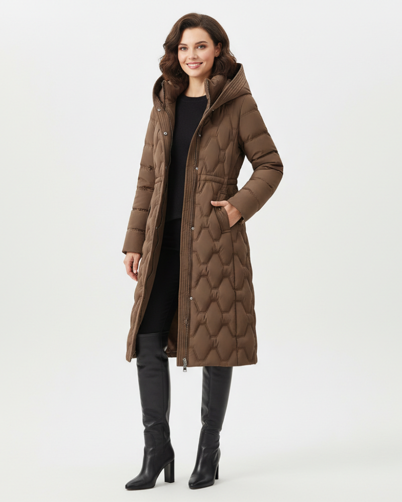 Nicole Long Women's Coat with Hood – Quilted Elegant, Warmth & Winter Style