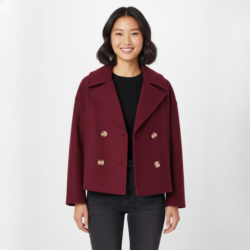 Noëlle Women's Short Coat Double Breasted – Wool Blend & Elegant Style