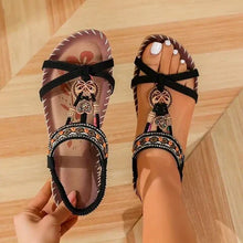 Lainey Women's Sandals – Elegant Boho Sandals with Flat Sole and Natural Ethnic Look