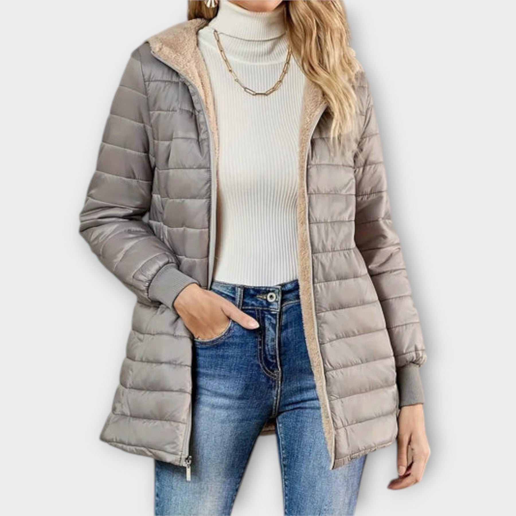 Lillian Women's Quilted Winter Coat – Warm Sherpa Lining with Quilted Design & Ribbed Cuffs