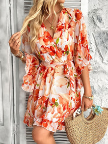 Emily Robe Wallet Woman – Light Dress with Floral Print with Adjustable Belt & Ruffles