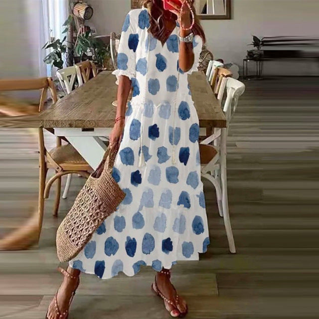 Amelia Long Dress for Women – Elegant Vintage Dress with Flowing Cut & Refined Detail