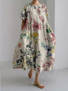 Sareno Robe Midi Woman – Light Floral Dress with Round Neck & Comfortable Fit