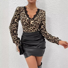 Leilani Blouse Woman – Knitted Top with Leopard Print with Lace Details & Elegant Fitted Cut