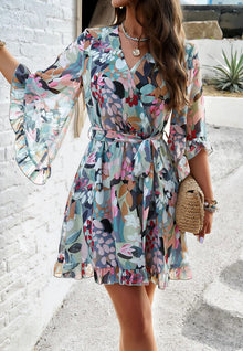 Emily Robe Wallet Woman – Light Dress with Floral Print with Adjustable Belt & Ruffles