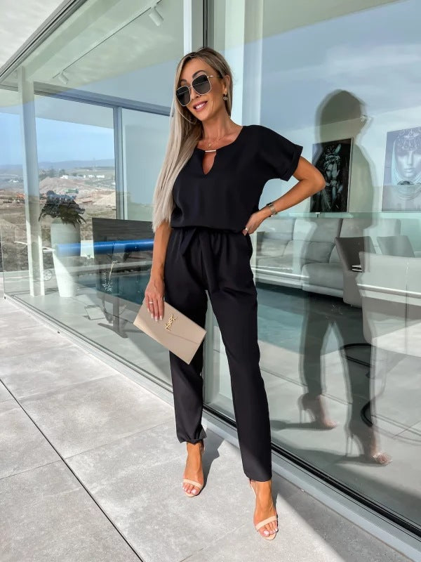 Tessa Elegant Women's Jumpsuit – Chic Short Sleeve Outfit for Summer & Casual Occasions