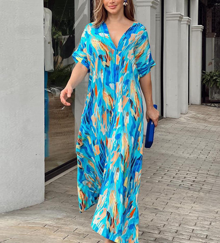Oaklynn Robe Caftan Woman – Lightweight Maxi Caftan Dress with Multicolor Print & Summer Look