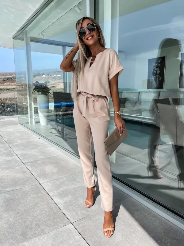 Tessa Elegant Women's Jumpsuit – Chic Short Sleeve Outfit for Summer & Casual Occasions
