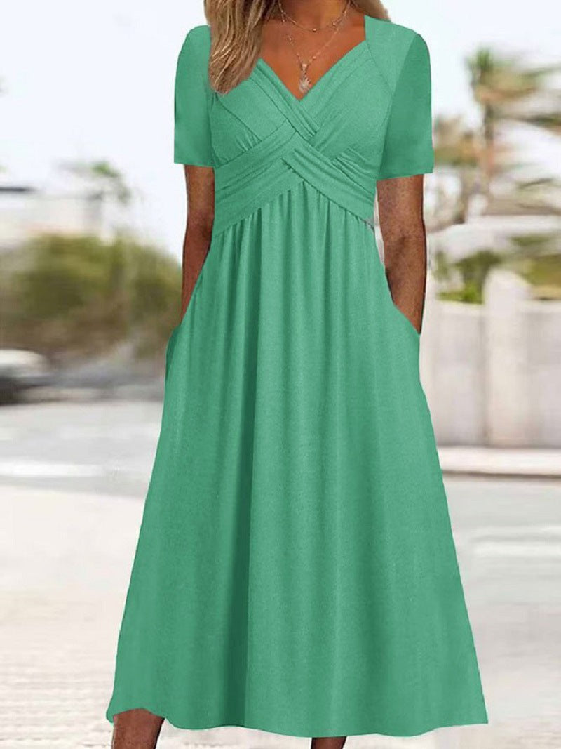 Elisabeth Midi Dress Woman – Elegant Dress with V-Neck, Fluid Cut & Timeless Style