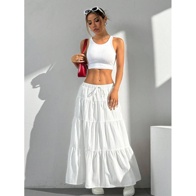 Alna Long Skirt Woman – Flared Cut with Ruffles with Elastic Waist with Drawstring
