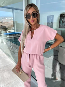 Tessa Elegant Women's Jumpsuit – Chic Short Sleeve Outfit for Summer & Casual Occasions