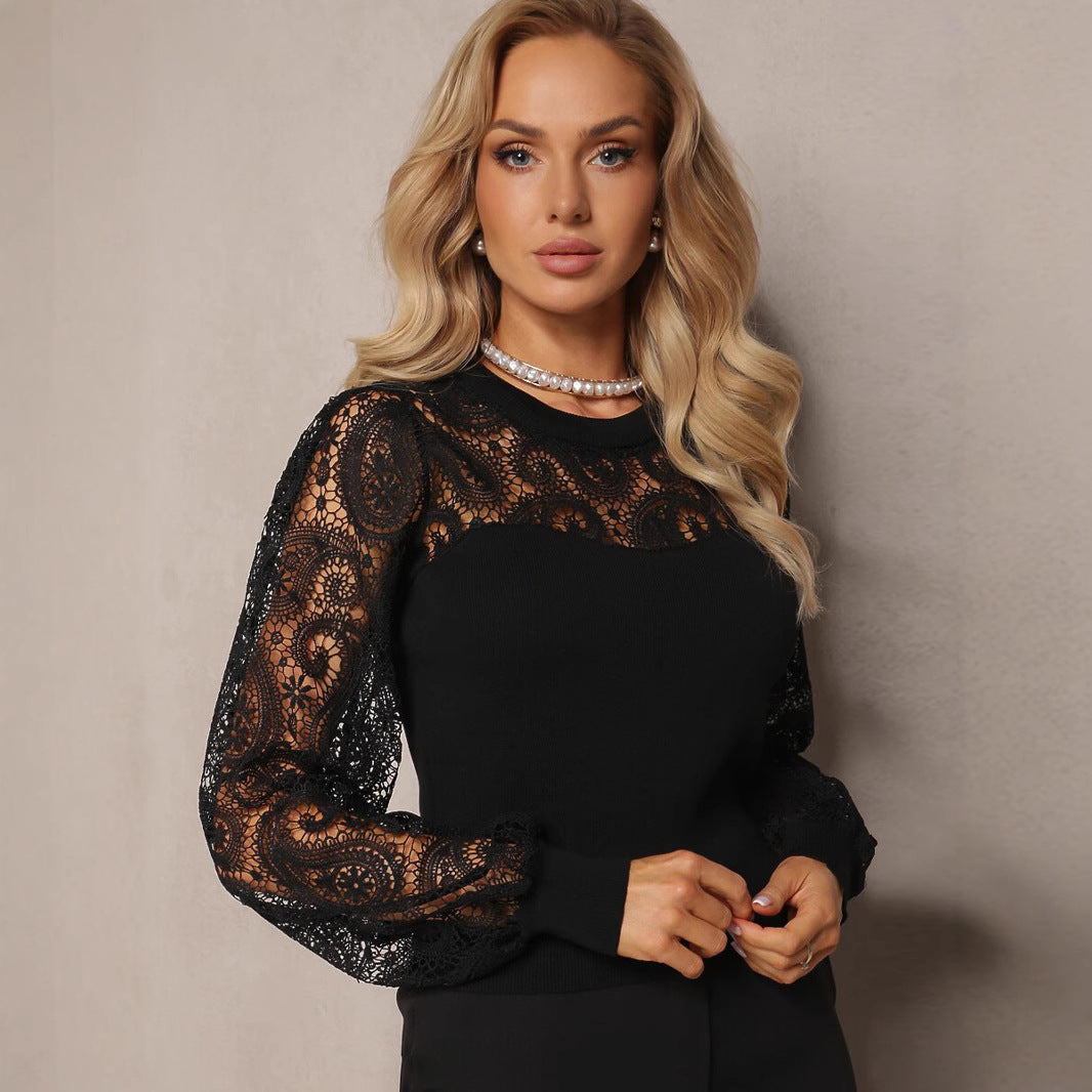 Eliana Sweater Woman – Openwork Sweater with Lace Details, Long Sleeves & Elegant Cut