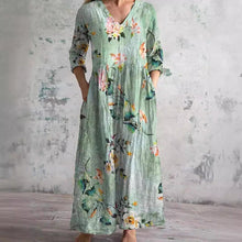 Willa Robe Longue Femme – Elegant Floral Dress with V-Neck & 3/4 Sleeves