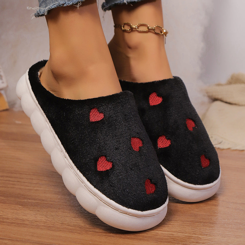 Kendra Pantoufles Femme – Soft Fleece Slippers with Comfortable Red Heart Patterns