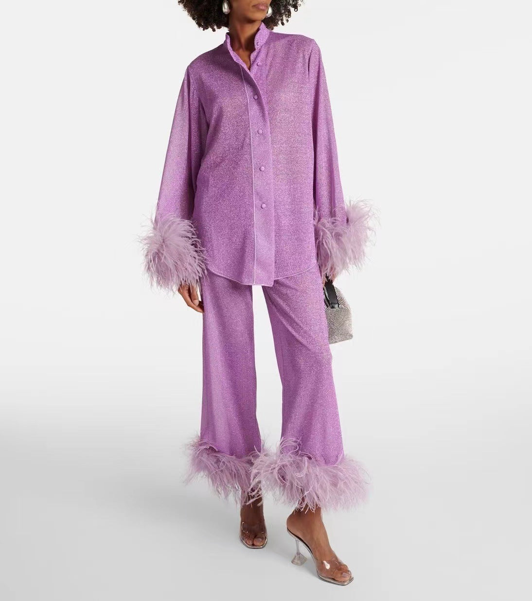 Women's Set Laila – Elegant Two-Piece Set with Feather Collar & Loose Fit