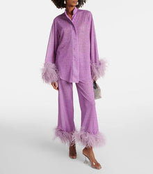Women's Set Laila – Elegant Two-Piece Set with Feather Collar & Loose Fit