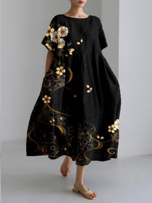 Sareno Robe Midi Woman – Light Floral Dress with Round Neck & Comfortable Fit