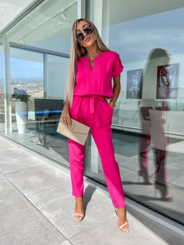 Tessa Elegant Women's Jumpsuit – Chic Short Sleeve Outfit for Summer & Casual Occasions