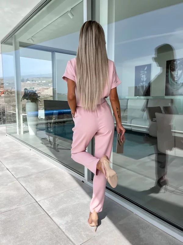 Tessa Elegant Women's Jumpsuit – Chic Short Sleeve Outfit for Summer & Casual Occasions