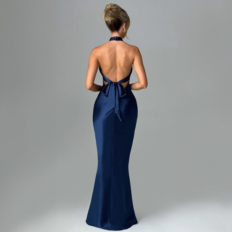 Mila Long Dress Woman – Summer Dress Sleeveless with Open Back, Knotted Detail & Elegant Cut