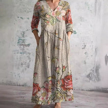 Willa Robe Longue Femme – Elegant Floral Dress with V-Neck & 3/4 Sleeves