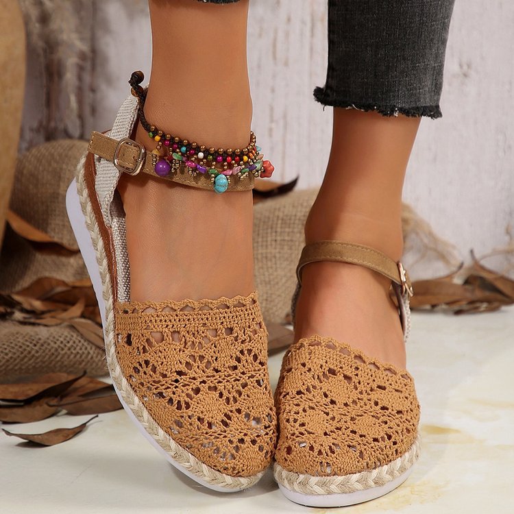 Bailey Espadrilles Woman – Bohemian Summer Shoes with Crocheted Detail & Natural Look