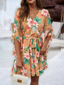 Emily Robe Wallet Woman – Light Dress with Floral Print with Adjustable Belt & Ruffles