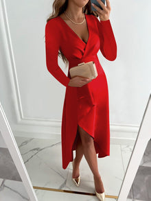 Tessa Elegant Dress Woman – Long Sleeve Dress with V Neck & Chic and Comfortable Cut
