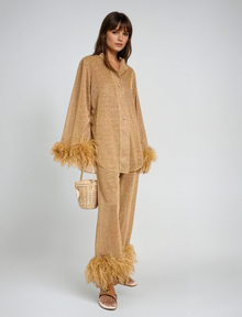 Women's Set Laila – Elegant Two-Piece Set with Feather Collar & Loose Fit