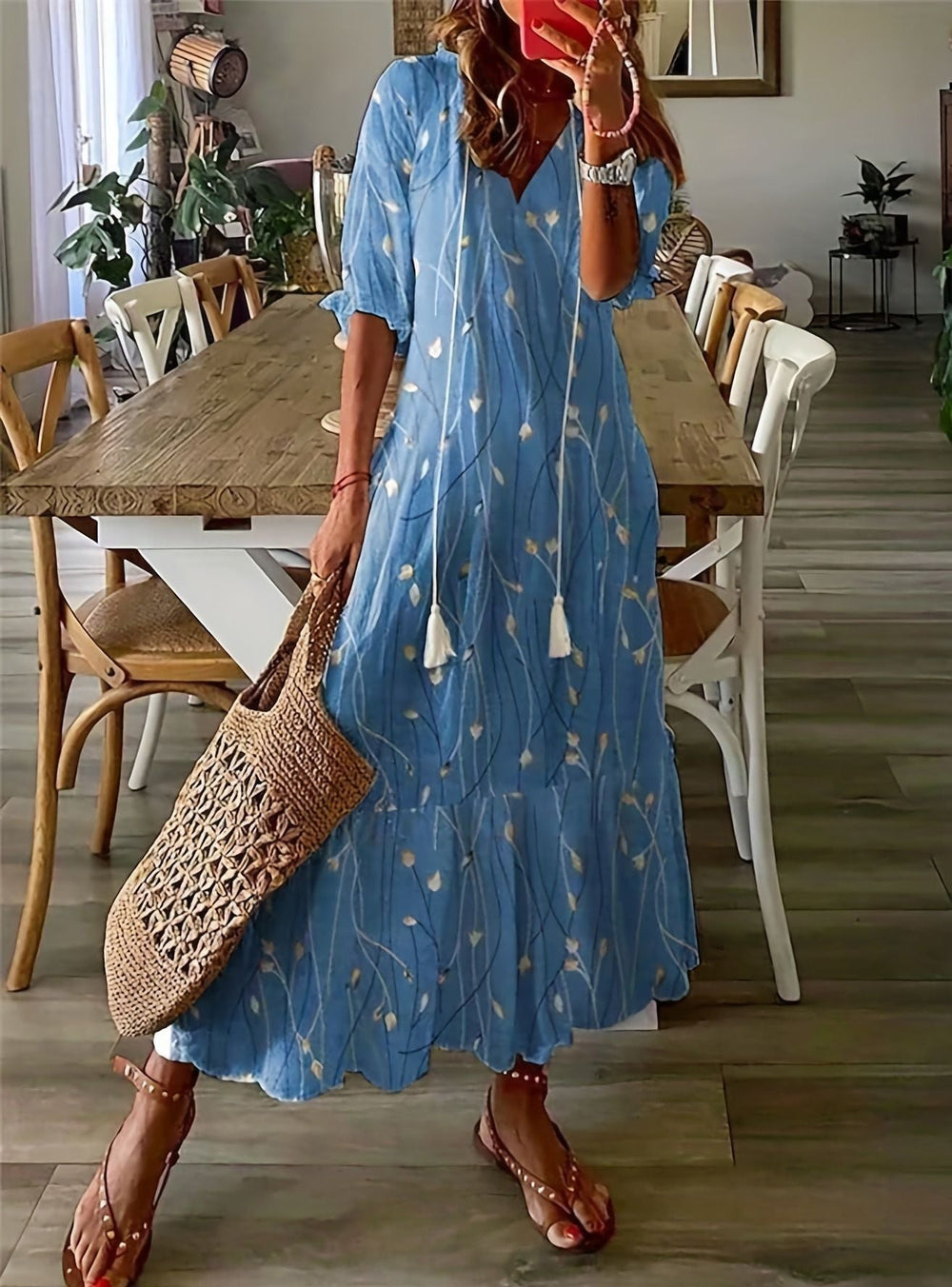 Amelia Long Dress for Women – Elegant Vintage Dress with Flowing Cut & Refined Detail