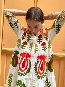 Celia Maxi Dress Woman – Long Cotton Dress with Bohemian Embroidery & Colorful Details