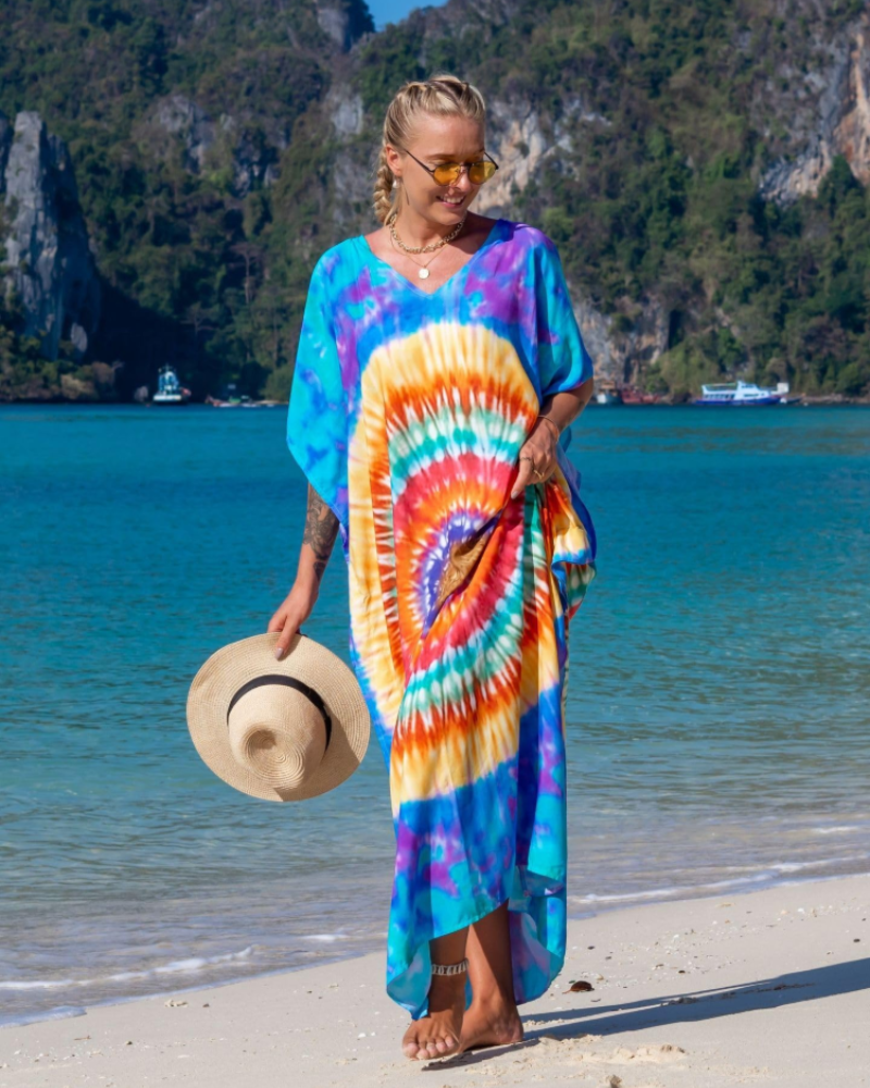 Olive Plus Size Women's Kaftan – Flowing Maxi Beach Dress, Loose Fit & Bohemian Style