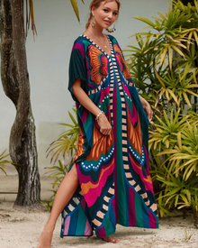 Olive Plus Size Women's Kaftan – Flowing Maxi Beach Dress, Loose Fit & Bohemian Style