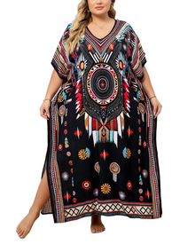 Olive Plus Size Women's Kaftan – Flowing Maxi Beach Dress, Loose Fit & Bohemian Style