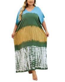Olive Plus Size Women's Kaftan – Flowing Maxi Beach Dress, Loose Fit & Bohemian Style