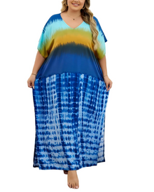 Olive Plus Size Women's Kaftan – Flowing Maxi Beach Dress, Loose Fit & Bohemian Style