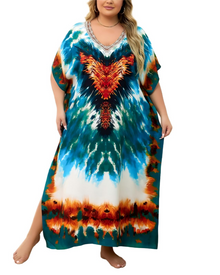 Olive Plus Size Women's Kaftan – Flowing Maxi Beach Dress, Loose Fit & Bohemian Style